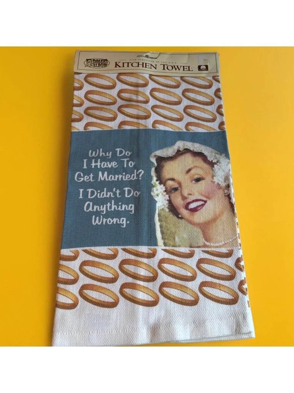 Fiddler's Elbow Retro Kitchen Towel Funny Marriage Whimsical 100% Cotton 17X31